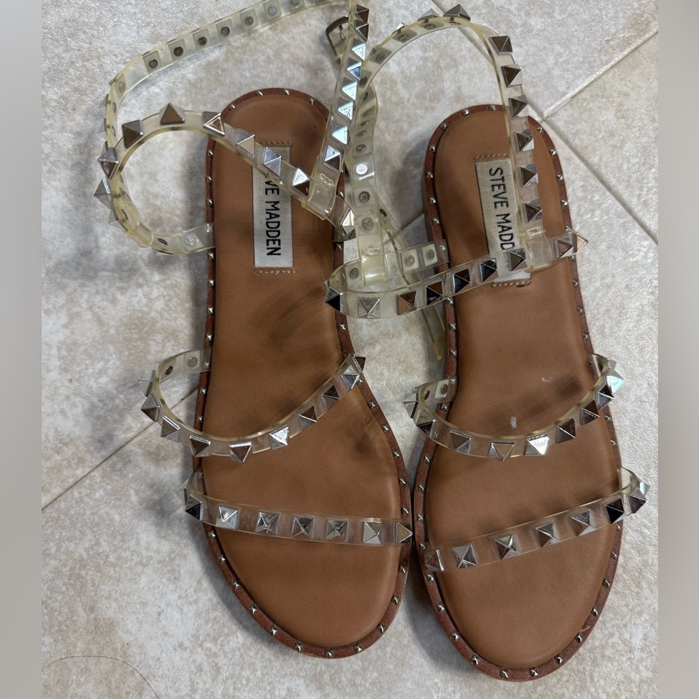 Steve Madden Clear PVC Studded Sandals with Brown Insole - Picture 1 of 4
